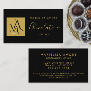 ElegantBlack Gold Script Logo Chocolate Branding Business Card
