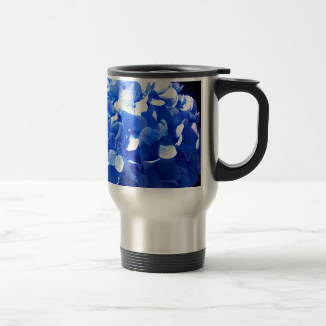 ElegantCobalt blue floral elegant hydrangeas  Travel Mug (Right)