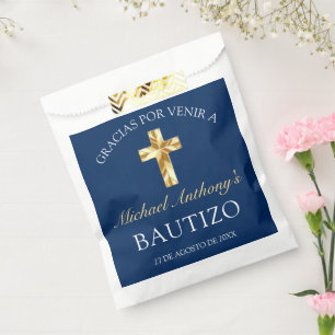 Elegante Bautismo de Bebé Azul Marino Dorado Favour Bags