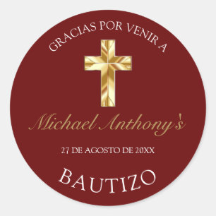 Elegante Bautismo de Bebé Borgoña Dorado Gracias Classic Round Sticker