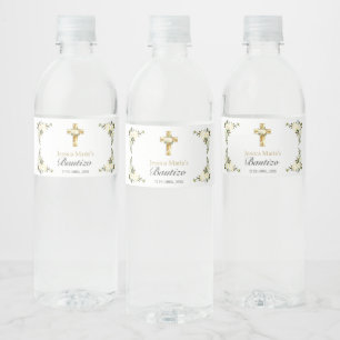 Elegante Bautizo Floral Blanco  Water Bottle Label