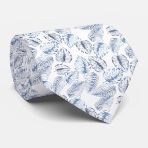 elegante blanco con hojas azules tie