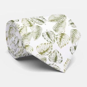 elegante blanco con hojas verdes tie