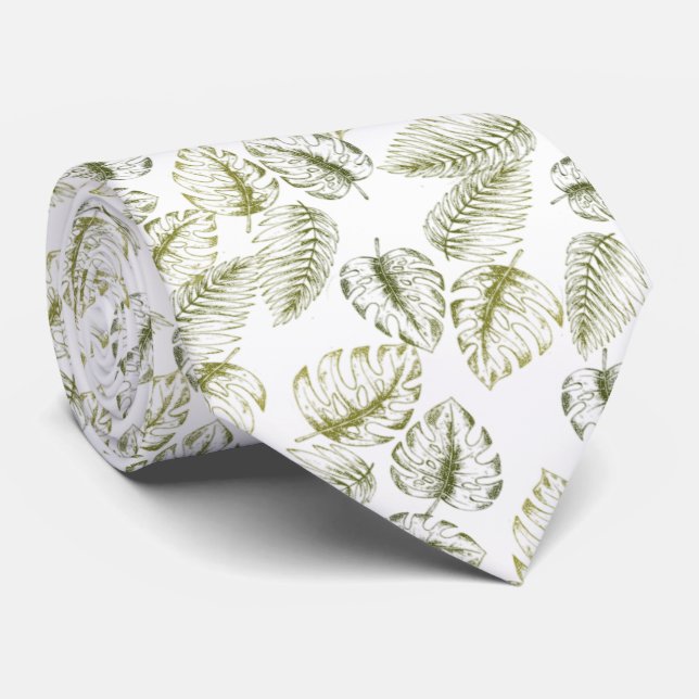 elegante blanco con  hojas verdes tie (Rolled)