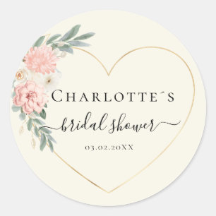 Elegante Blume Herz Brautparty Classic Round Sticker