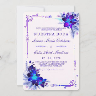Elegante boda con orquídeas azules y moradas invitation