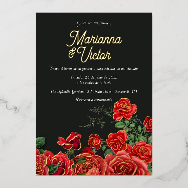 Elegante Boda de Rosas Foil Invitation (Front)