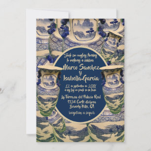 Elegante boda en estilo chinoiserie azul y blanco invitation