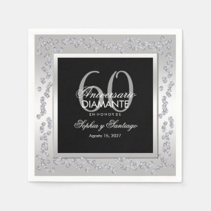 Elegante diamantes de plata 60 aniversario de boda napkin