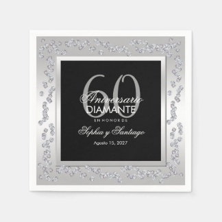 Elegante diamantes de plata 60 aniversario de boda napkin