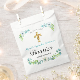 Elegante Flores y Cruz Para Niño Bautizo Favour Bags