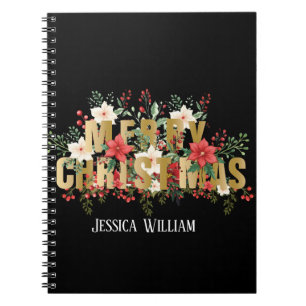 Elegante Gold Typography Merry Christmas Notebook