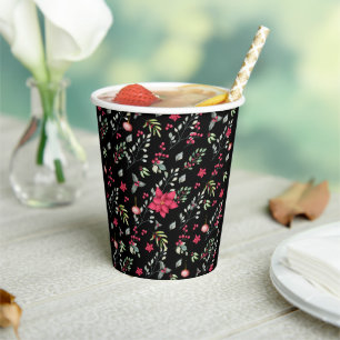 Elegante Green Gold Leaves And Red Holly Berries Paper Cups