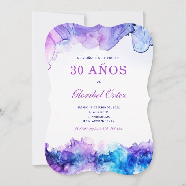 Elegante Invitación de 30º Cumpleaños con Acuarela Invitation (Front)