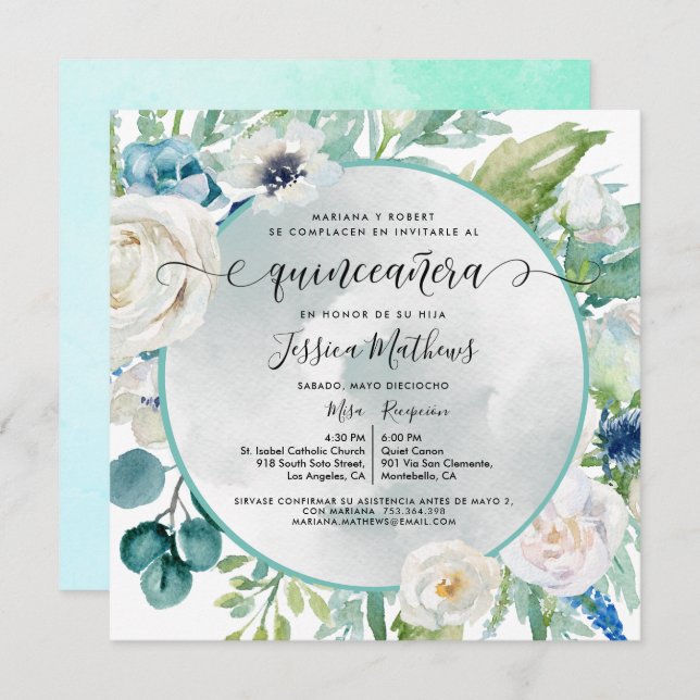 Elegante Invitación de Quinceañera Aqua Turquesa I Invitation (Front/Back)