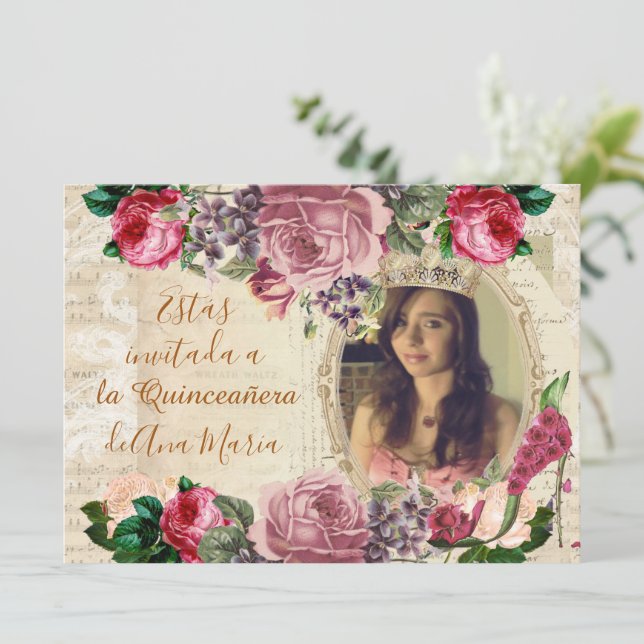 Elegante lamentable de la Quinceanera Invitation (Standing Front)