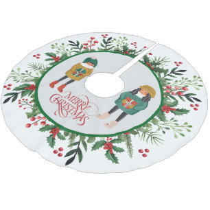 Elegante Modern Wreath and Script Merry Christmas Brushed Polyester Tree Skirt