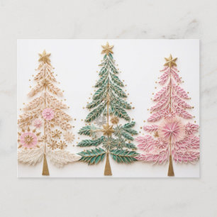 Elegante pink und grüne Weihnachtsbäume Postcard