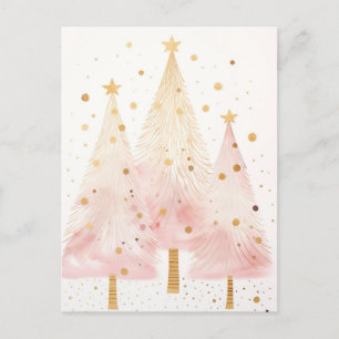 Elegante pinke und goldene Weihnachtsbäume Postcard
