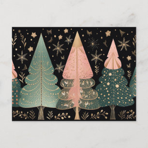 Elegante pinke und grüne Weihnachtsbäume Postcard