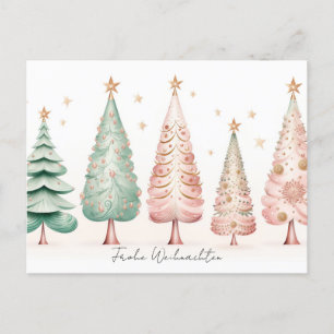 Elegante pinke und grüne Weihnachtsbäume Postcard