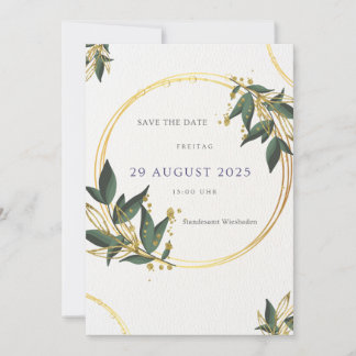 Elegante Save the Date Map - Gold & Green Invitation