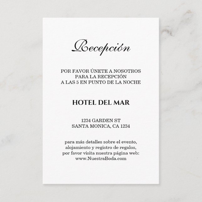 Elegante Spanish Bianco Y Negro Boda Details Enclosure Card (Front)