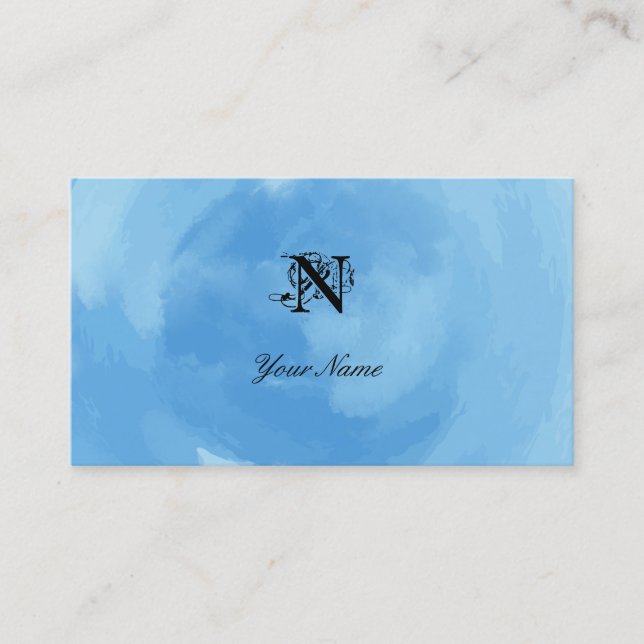 Elegante Watercolor Blue Business Card (Front)