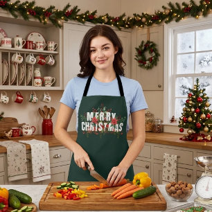 Elegante White Typography Merry Christmas  Apron