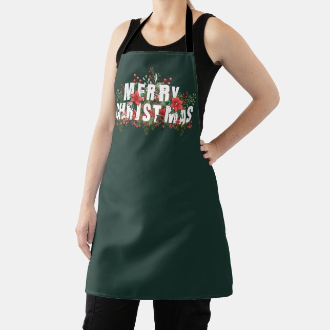 Elegante White Typography Merry Christmas  Apron (Insitu)