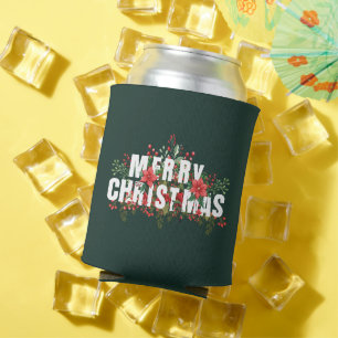 Elegante White Typography Merry Christmas  Can Cooler