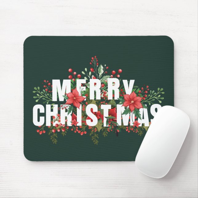 Elegante White Typography Merry Christmas  Mouse Pad (With Mouse)