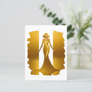 Elegantes Goldkleid Invitation Postcard