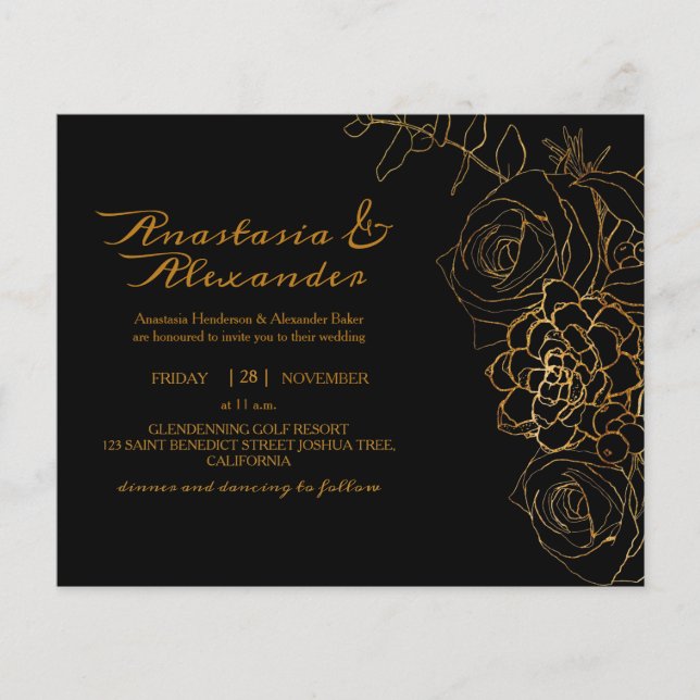 ElegantGold Budget Invitation to wedding ceremony. Flyer (Front)