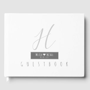 elegantly bride groom monogrammed white wedding guest book