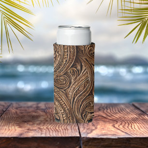 Elegantly Detailed Carved Wood Seltzer Can Cooler