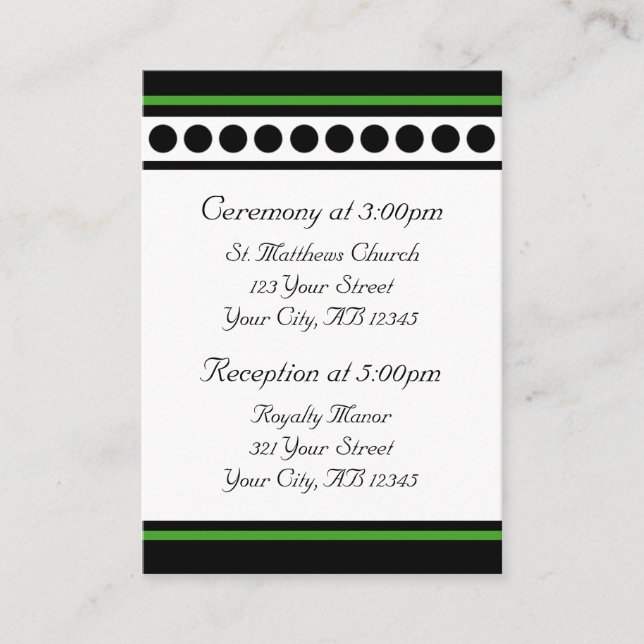 Elegantly Dotted Green Guest Reference Cards (Front)