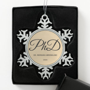 Elegantly Gold Name PhD Graduation Snowflake Pewte Pewter Christmas Ornament