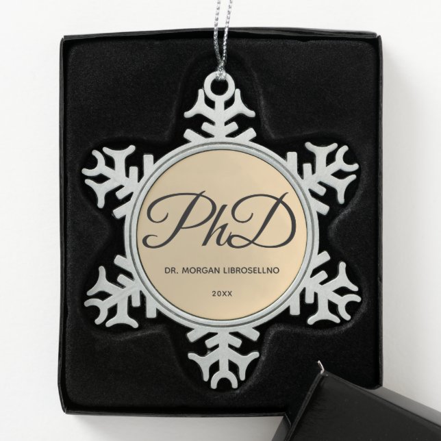 Elegantly Gold Name PhD Graduation Snowflake Pewte Snowflake Pewter Christmas Ornament (Box)