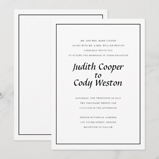 Elegantly Minimalist Wedding Invitation (Front/Back)