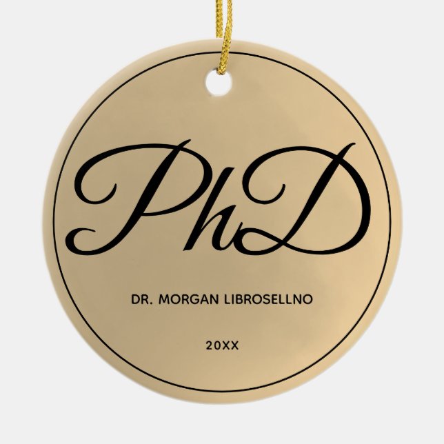 Elegantly Name Photo Gold PhD Graduation Ceramic Tree Decoration (Front)