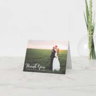 Elegantly Scripted Photo Wedding Thank You   White Card