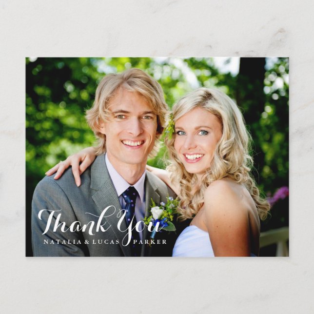 Elegantly Scripted Wedding Thank You Postcard (Front)