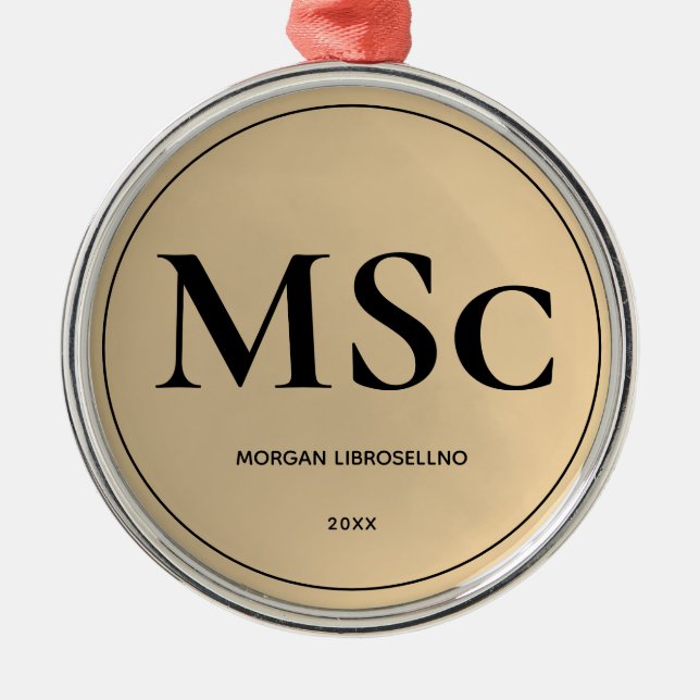 Elegantly Simple Gold MSc Graduation Metal Tree Decoration (Front)