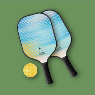Elegantly Simple Monogram Blue Glass Personal Pickleball Paddle