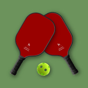 Elegantly Simple Monogram Crimson Red Personal Pickleball Paddle