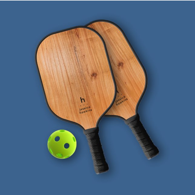 Elegantly Simple Monogram Golden Wood Personal Pickleball Paddle (Creator Uploaded)