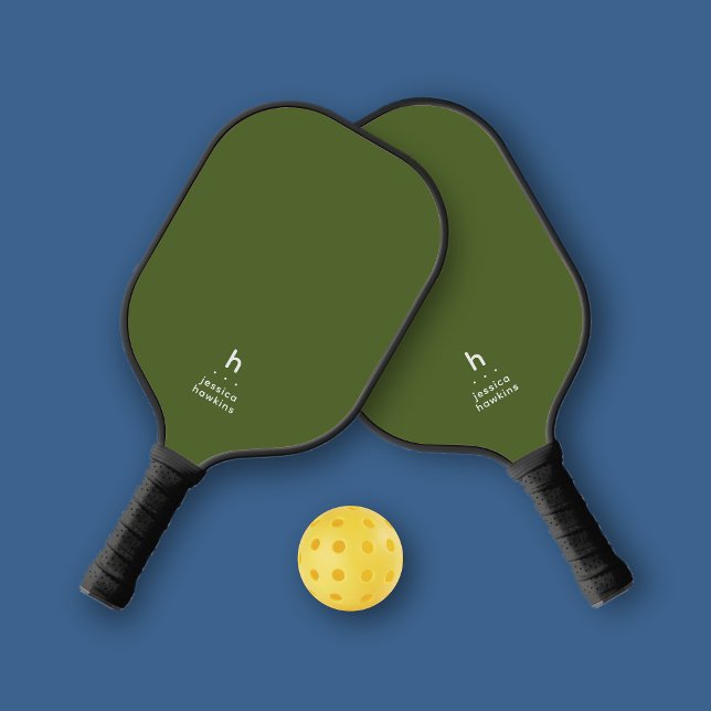 Elegantly Simple Monogram Olive Green Personal Pickleball Paddle (Creator Uploaded)