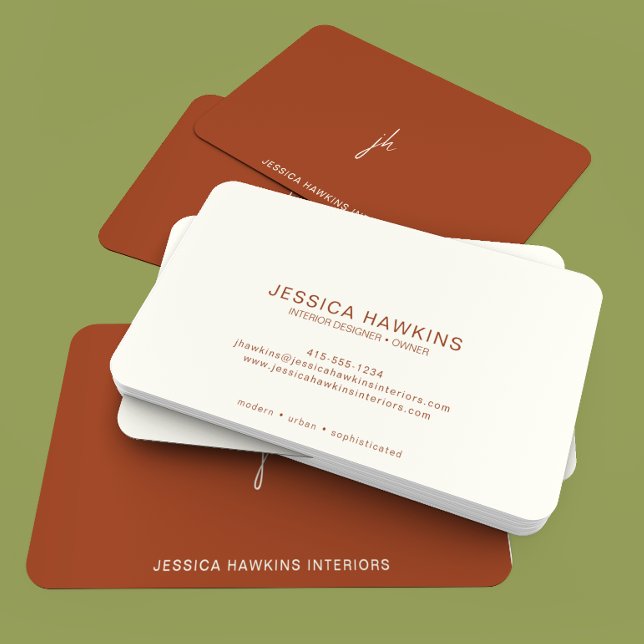 Elegantly Simple Script Monogram Terracotta Business Card (Creator Uploaded)