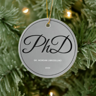 Elegantly Simple Silver PhD Graduation Name Year Ceramic Tree Decoration
